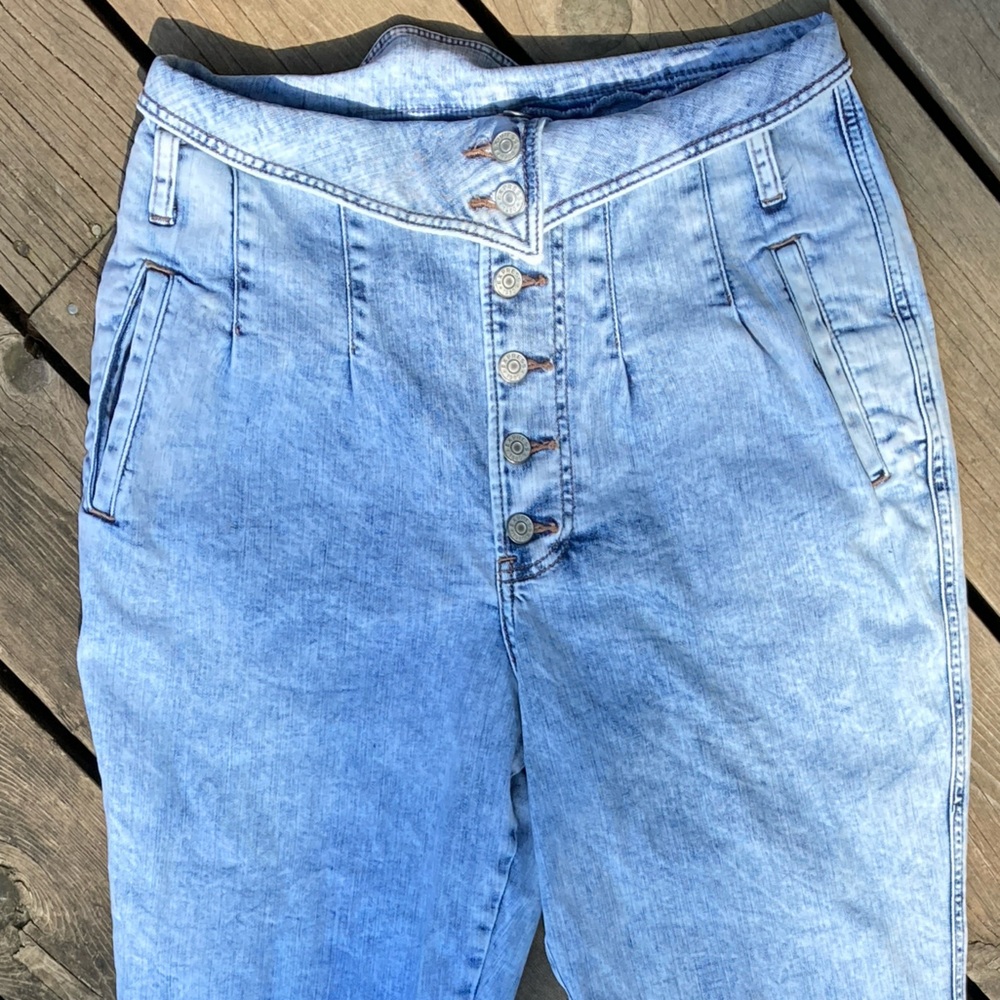 VINTAGE Jeans EXPRESS Boho Retro SUPER HIGH WAIST TAPERED Acid Wash Blue Size 10 - Picture 4 of 11